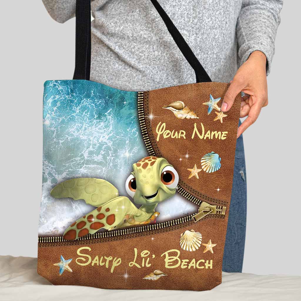 Personalized Turtle Tote Bag Custom Name Salty Lil' Beach Gift