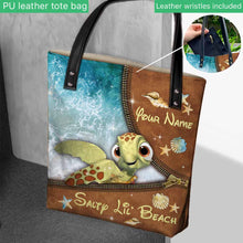 Load image into Gallery viewer, Personalized Turtle Tote Bag Custom Name Salty Lil' Beach Gift
