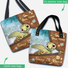 Load image into Gallery viewer, Personalized Turtle Tote Bag Custom Name Salty Lil' Beach Gift
