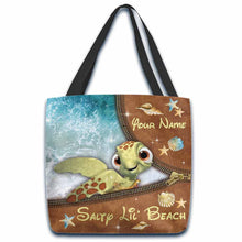 Load image into Gallery viewer, Personalized Turtle Tote Bag Custom Name Salty Lil' Beach Gift
