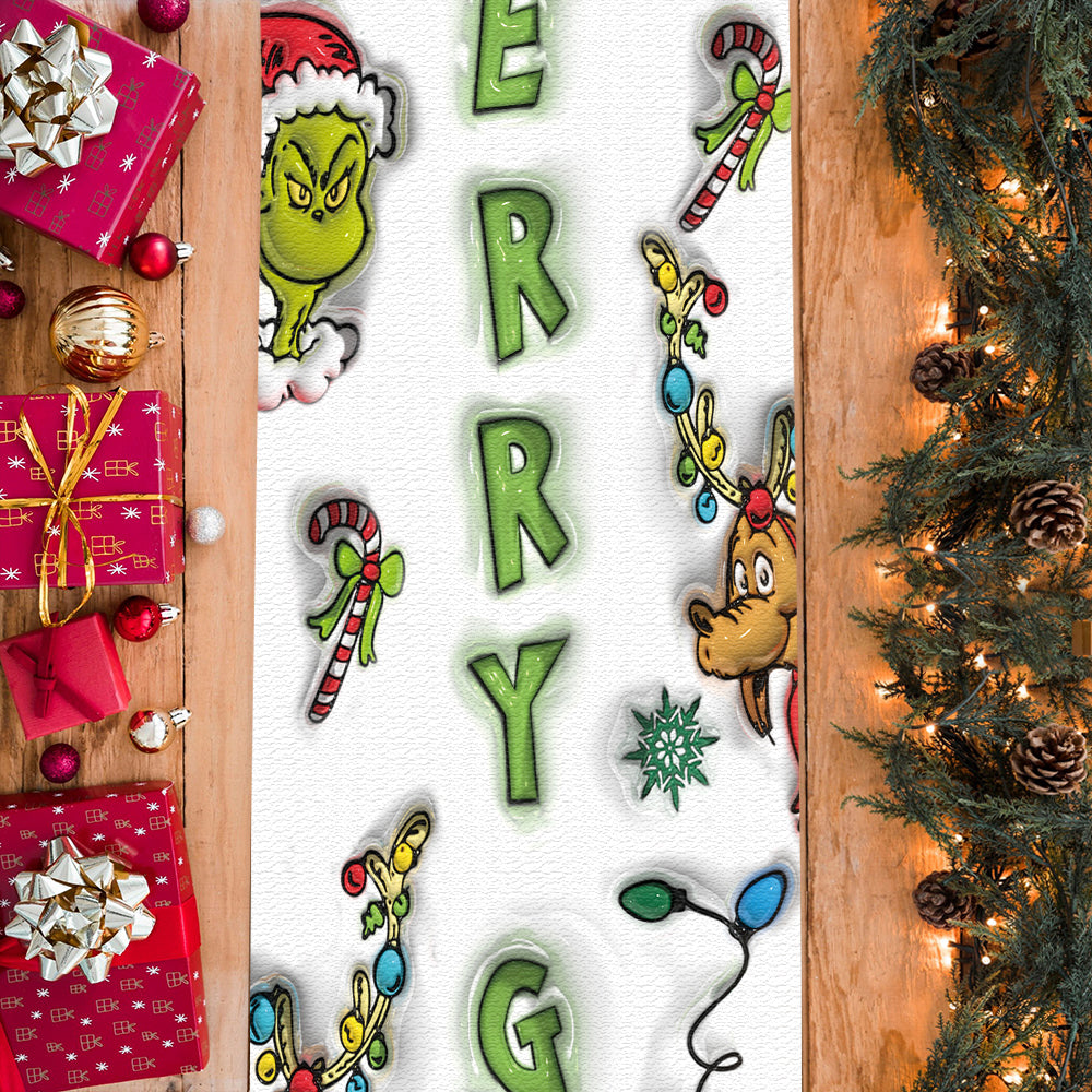 Personalized Merry Grinchmas Table Runner Holiday Decor Gift