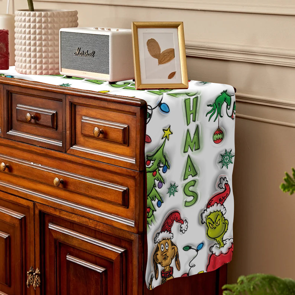 Personalized Merry Grinchmas Table Runner Holiday Decor Gift