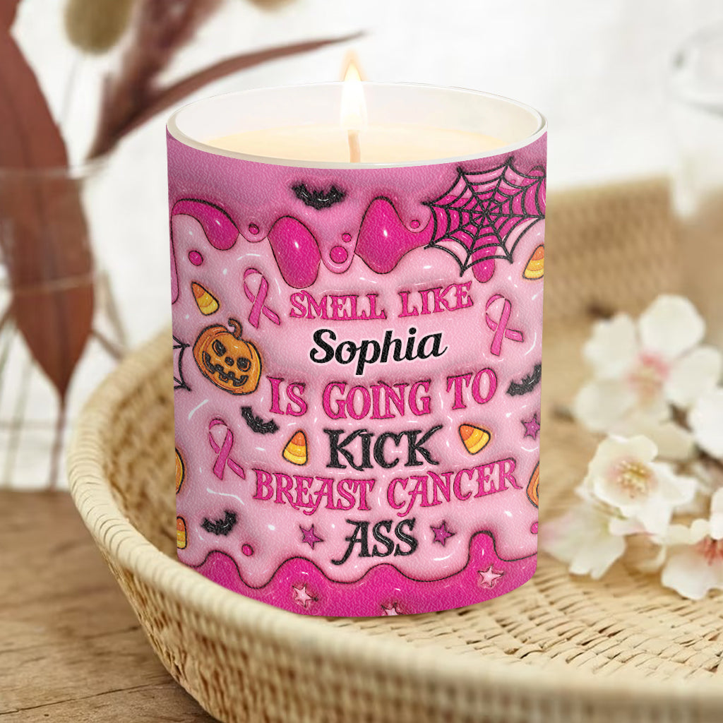 Personalized Breast Cancer Awareness Candle with Wooden Lid | Custom Name Gift
