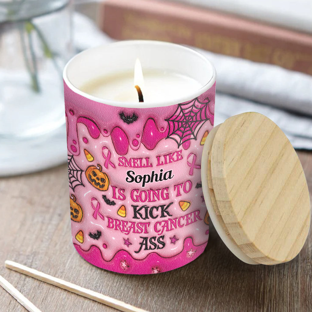 Personalized Breast Cancer Awareness Candle with Wooden Lid | Custom Name Gift