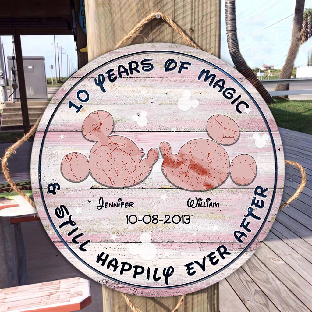 Personalized Round Wood Sign Years of Magic Custom Names Gift for Wedding Anniversary