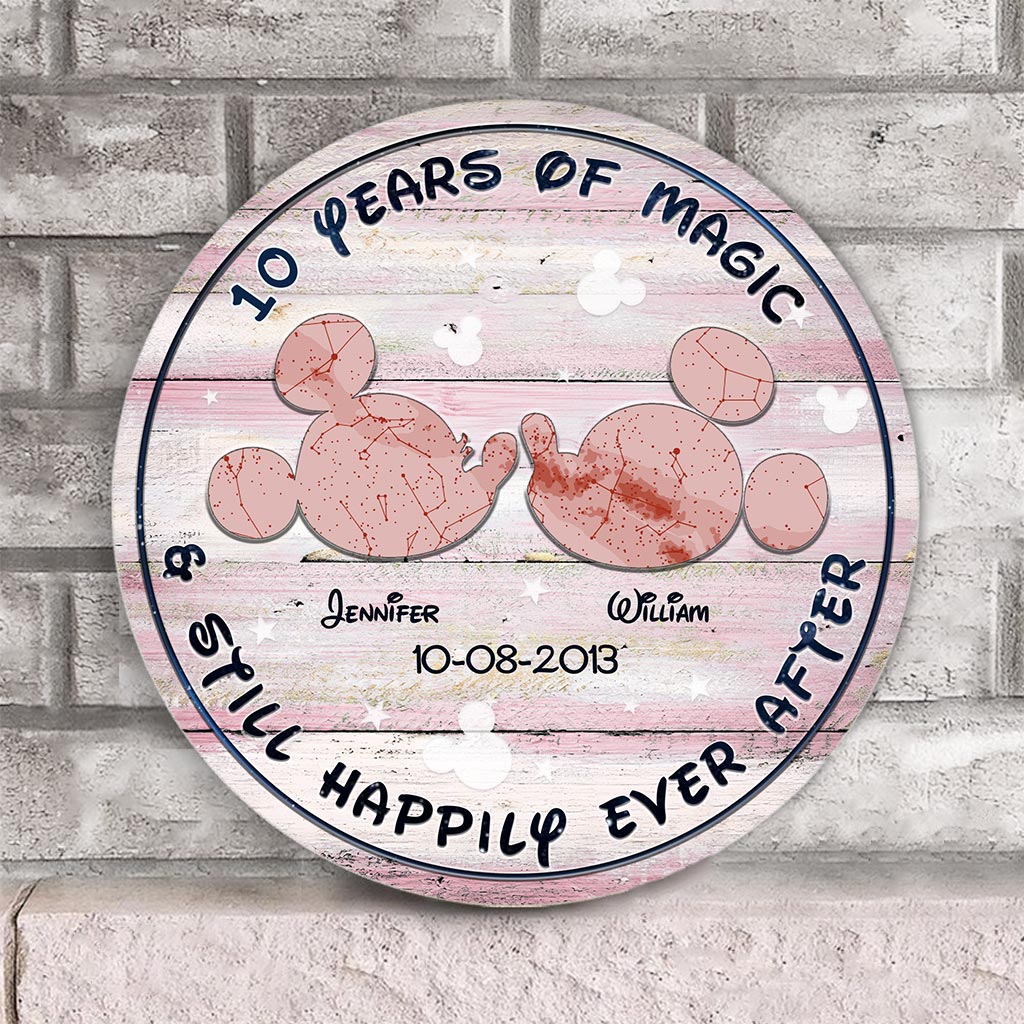 Personalized Round Wood Sign Years of Magic Custom Names Gift for Wedding Anniversary