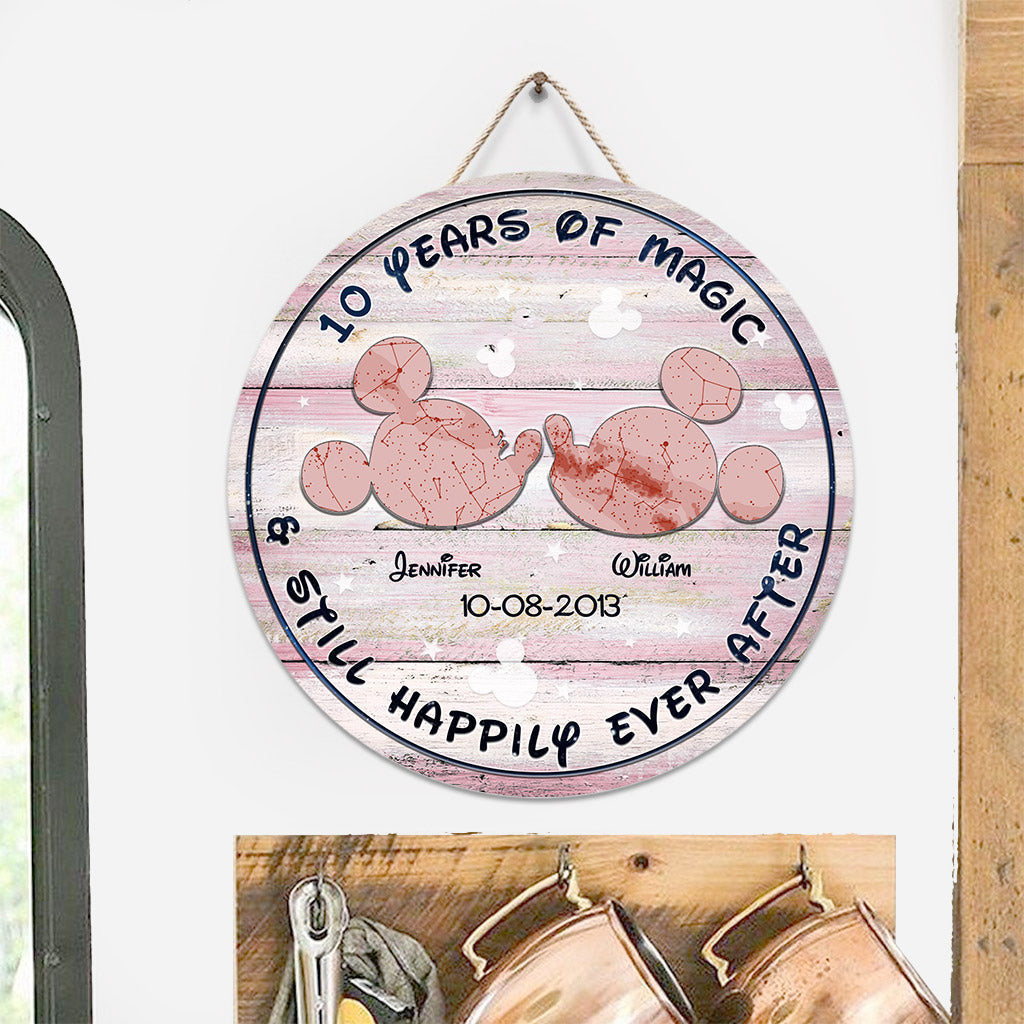 Personalized Round Wood Sign Years of Magic Custom Names Gift for Wedding Anniversary