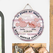 Load image into Gallery viewer, Personalized Round Wood Sign Years of Magic Custom Names Gift for Wedding Anniversary

