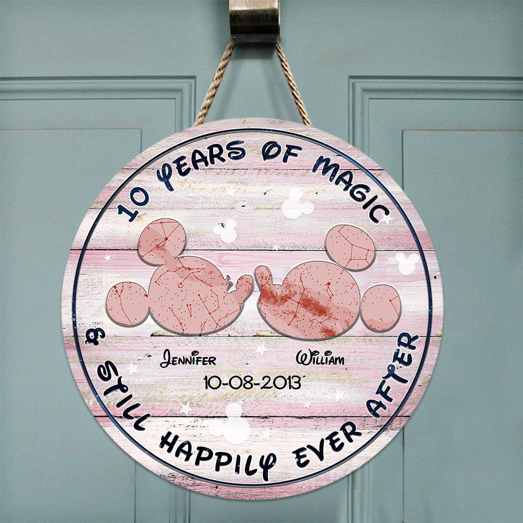 Personalized Round Wood Sign Years of Magic Custom Names Gift for Wedding Anniversary