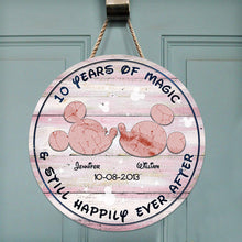 Load image into Gallery viewer, Personalized Round Wood Sign Years of Magic Custom Names Gift for Wedding Anniversary
