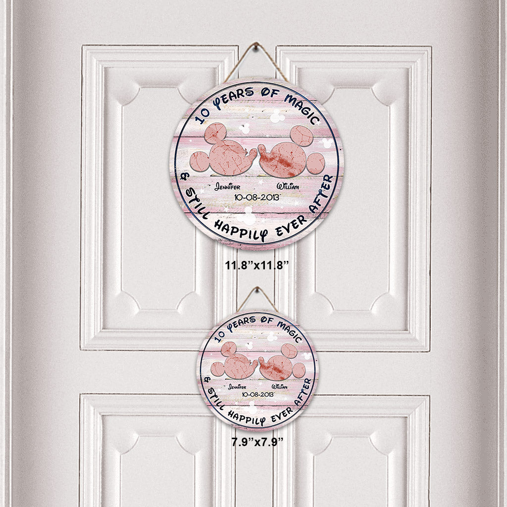 Personalized Round Wood Sign Years of Magic Custom Names Gift for Wedding Anniversary