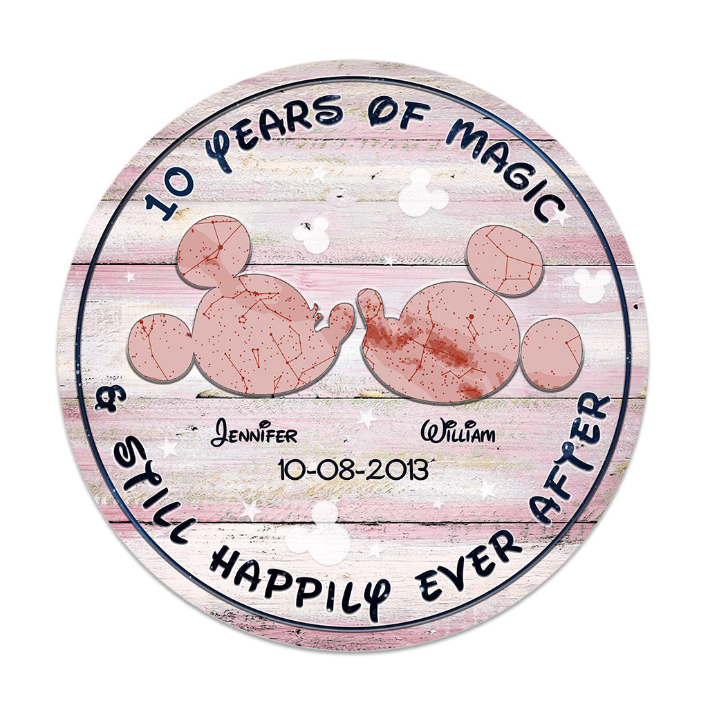 Personalized Round Wood Sign Years of Magic Custom Names Gift for Wedding Anniversary