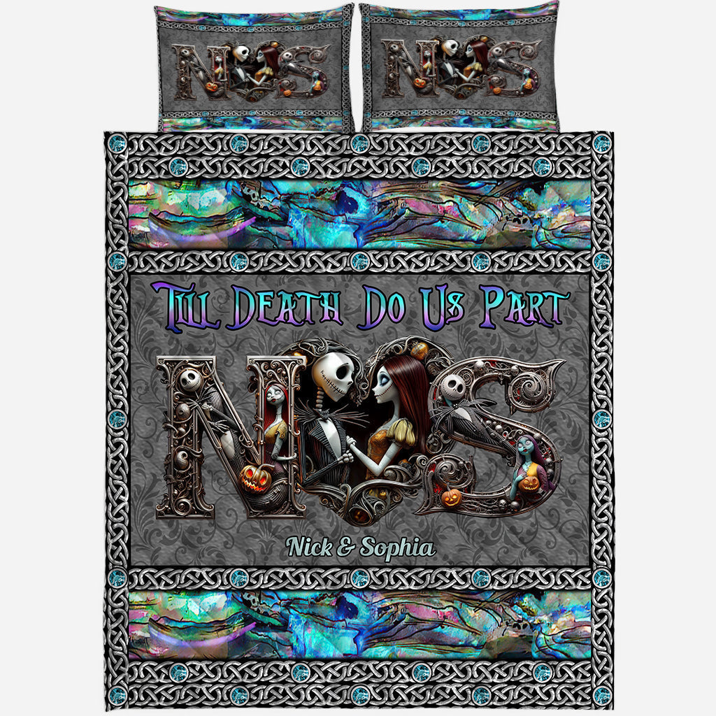 Personalized Till Death Do Us Part Quilt Set for Couples Halloween Wedding Gift