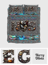 Load image into Gallery viewer, Personalized Till Death Do Us Part Quilt Set for Couples Halloween Wedding Gift
