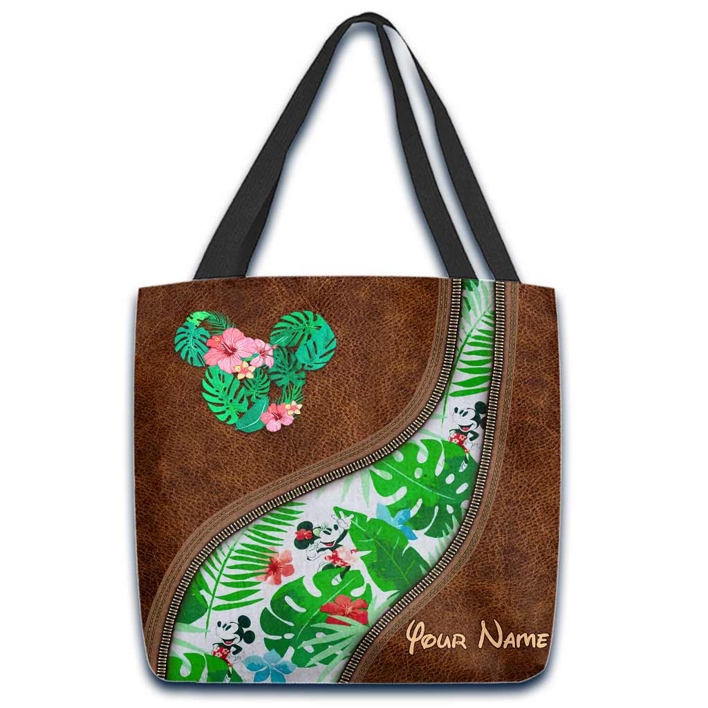 Personalized Tropical Mouse Ears Tote Bag Custom Name Gift