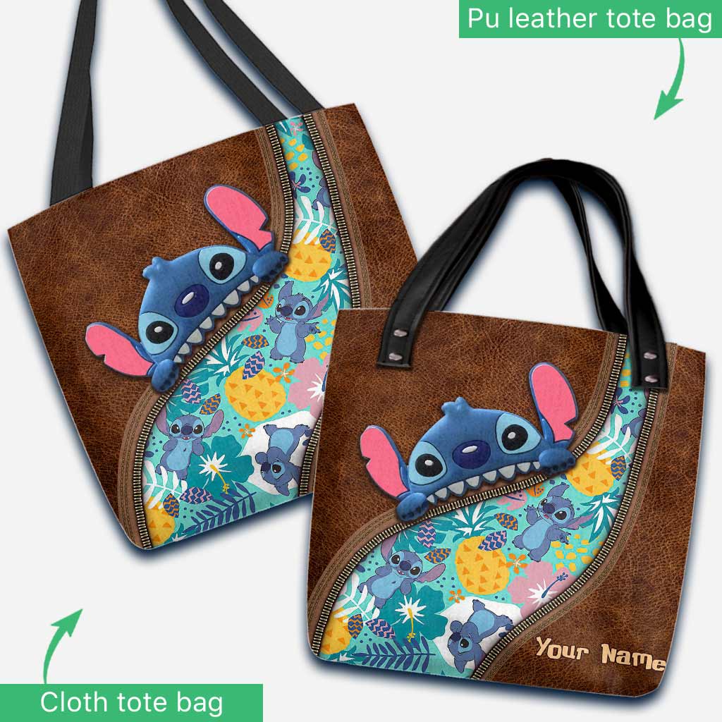 Personalized Ohana Tote Bag Custom Name Tropical Design