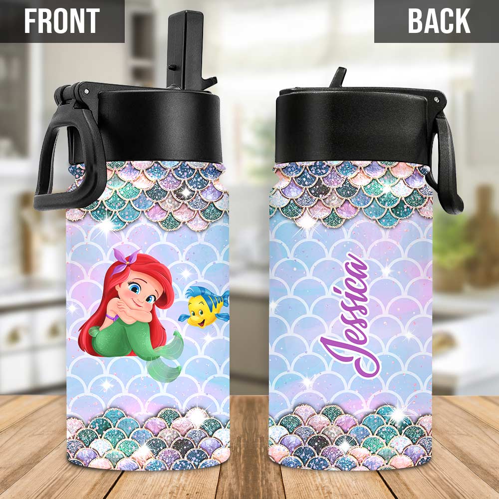 Personalized Little Mermaid Kids Water Bottle with Name