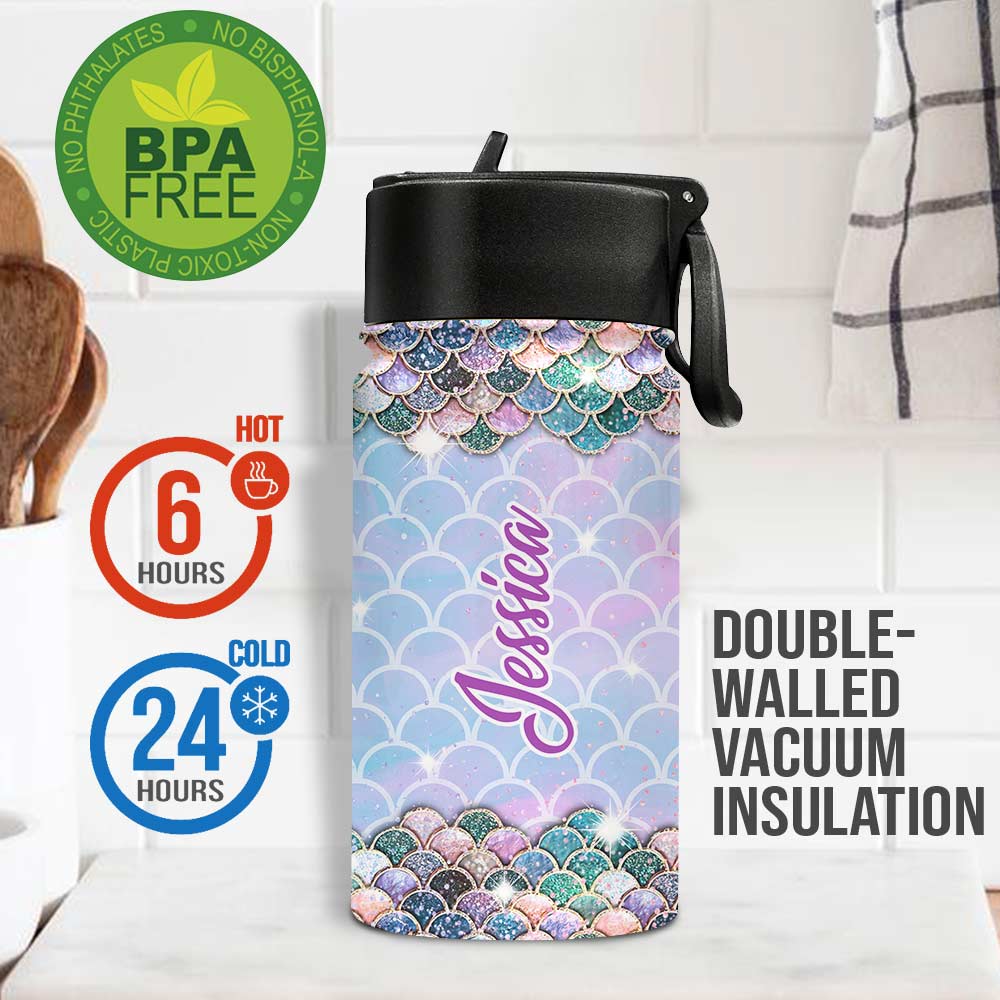 Personalized Little Mermaid Kids Water Bottle with Name