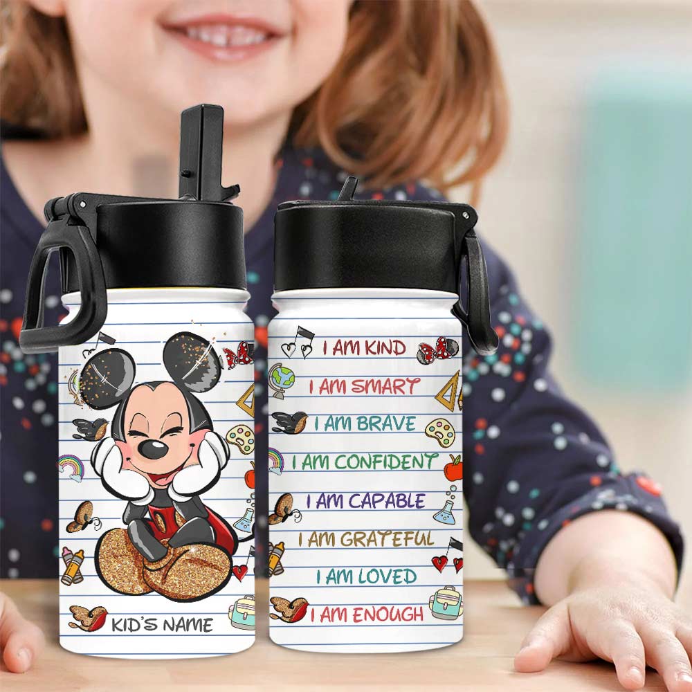 Personalized Kids Water Bottle with Name and Motivational Designs