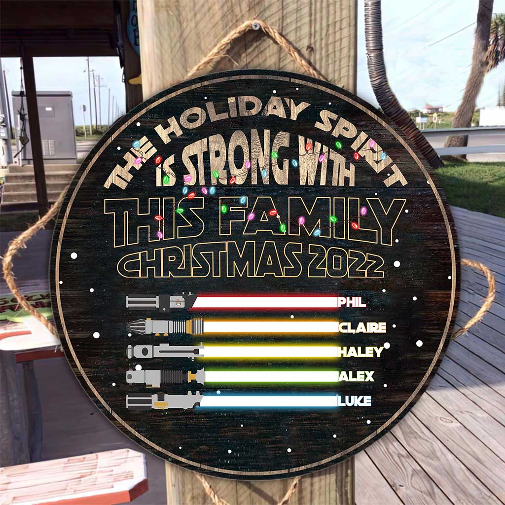 Personalized Christmas Family Round Wood Sign Custom Name Gift