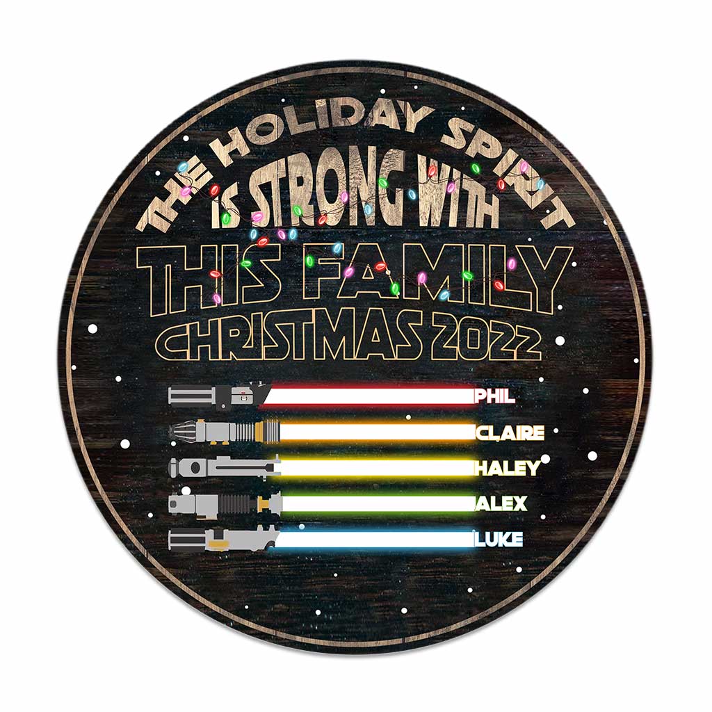Personalized Christmas Family Round Wood Sign Custom Name Gift