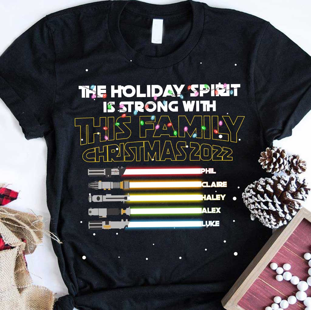 Personalized Christmas Family T-Shirt with Holiday Spirit Design