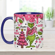 Load image into Gallery viewer, Personalized Breast Cancer Awareness Accent Mug with Grinch Design for Gift
