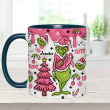 Load image into Gallery viewer, Personalized Breast Cancer Awareness Accent Mug with Grinch Design for Gift
