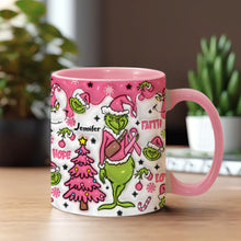 Load image into Gallery viewer, Personalized Breast Cancer Awareness Accent Mug with Grinch Design for Gift
