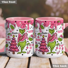 Load image into Gallery viewer, Personalized Breast Cancer Awareness Accent Mug with Grinch Design for Gift
