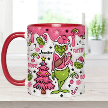 Load image into Gallery viewer, Personalized Breast Cancer Awareness Accent Mug with Grinch Design for Gift
