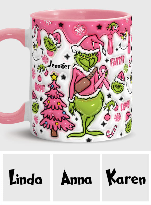 Personalized Breast Cancer Awareness Accent Mug with Grinch Design for Gift