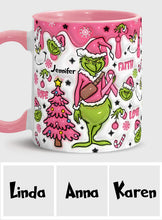 Load image into Gallery viewer, Personalized Breast Cancer Awareness Accent Mug with Grinch Design for Gift
