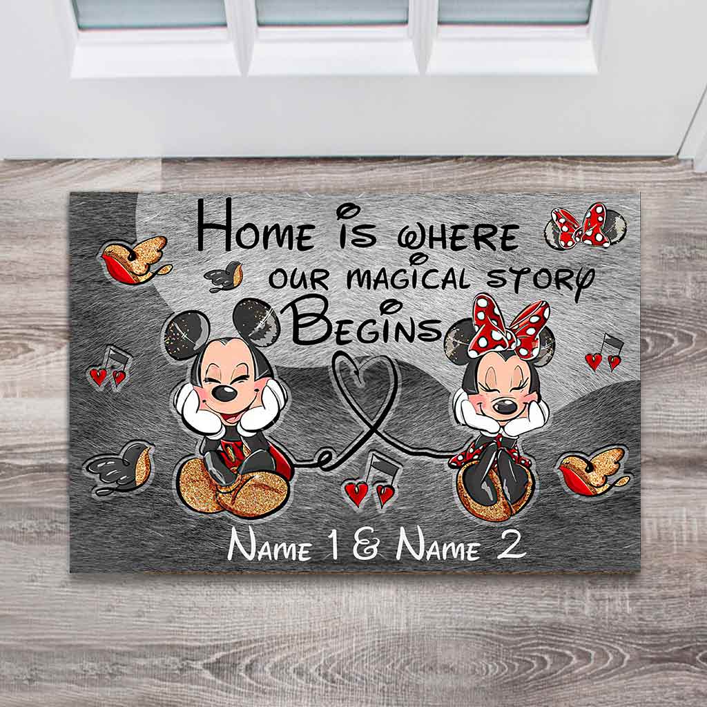 Personalized Disney Couple Doormat | Home Is Where Our Story Begins Gift