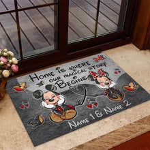 Load image into Gallery viewer, Personalized Disney Couple Doormat | Home Is Where Our Story Begins Gift
