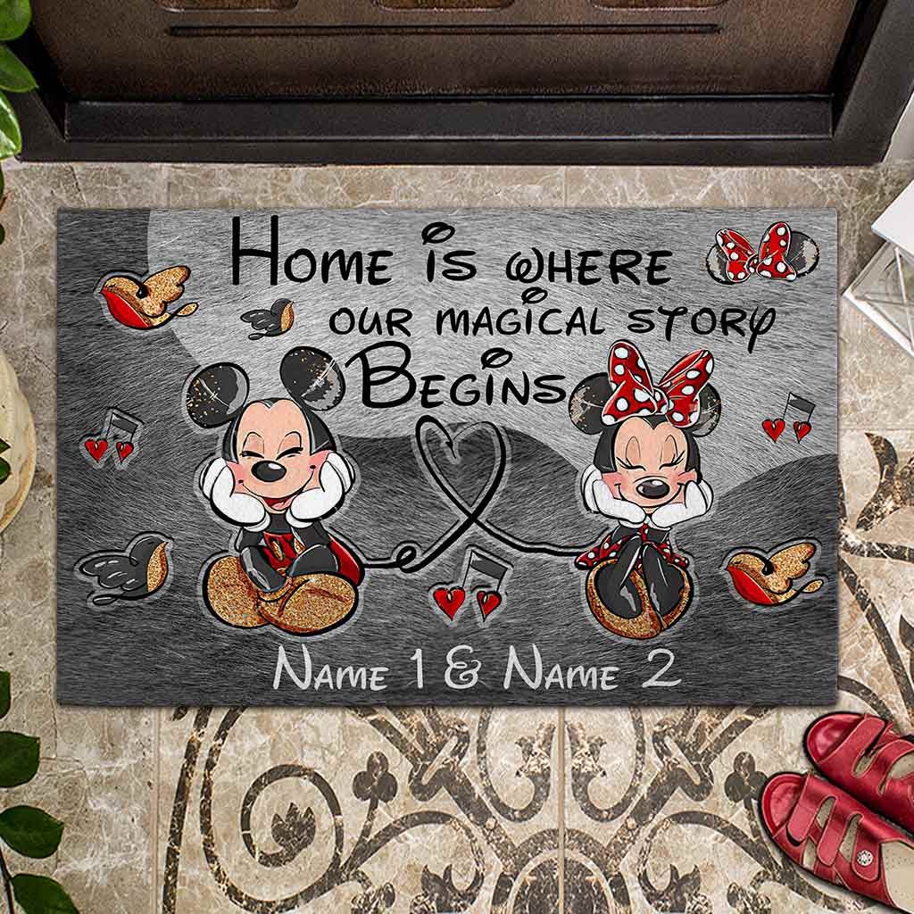 Personalized Disney Couple Doormat | Home Is Where Our Story Begins Gift