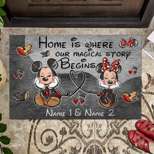 Load image into Gallery viewer, Personalized Disney Couple Doormat | Home Is Where Our Story Begins Gift
