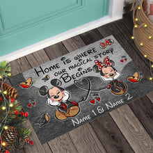 Load image into Gallery viewer, Personalized Disney Couple Doormat | Home Is Where Our Story Begins Gift
