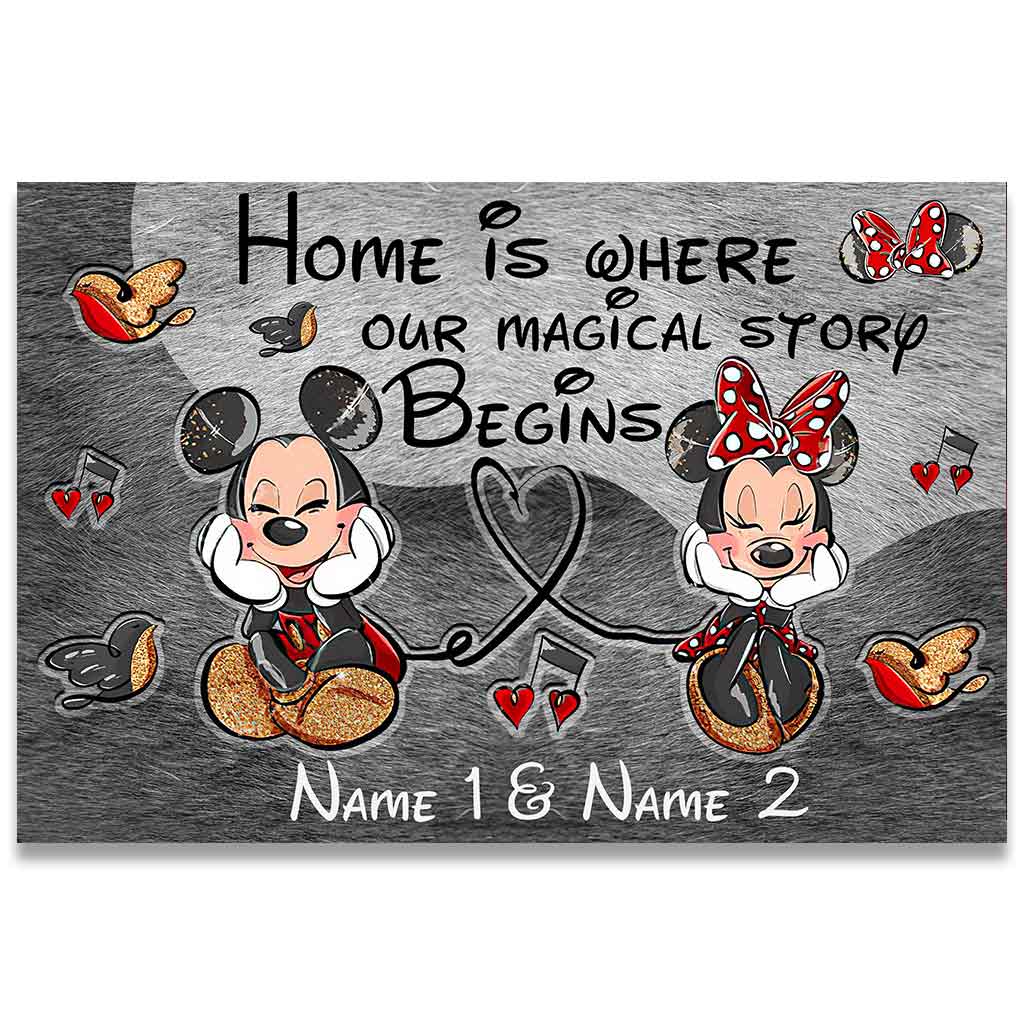 Personalized Disney Couple Doormat | Home Is Where Our Story Begins Gift