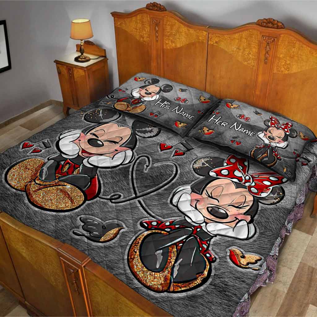 Personalized Mickey and Minnie Quilt Set for Couples Gift