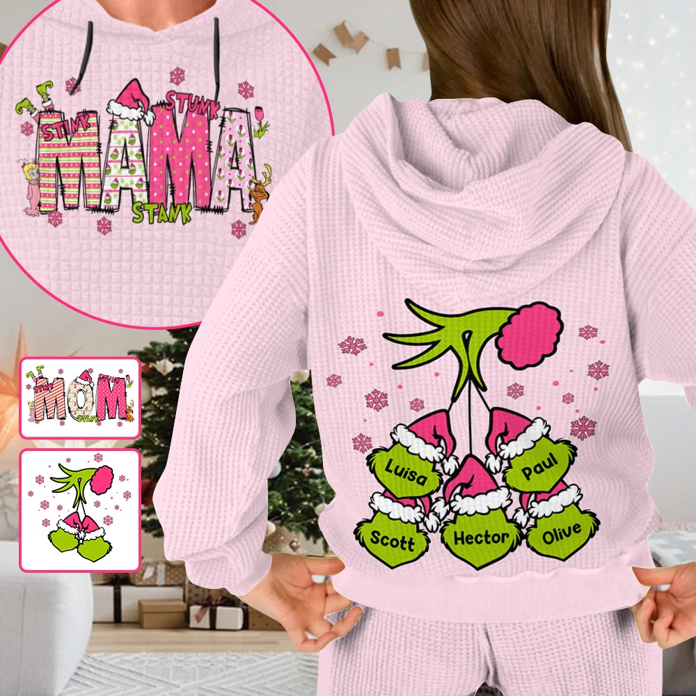 Personalized Mama Grinch Waffle Hoodie Custom Name Gift for Mom
