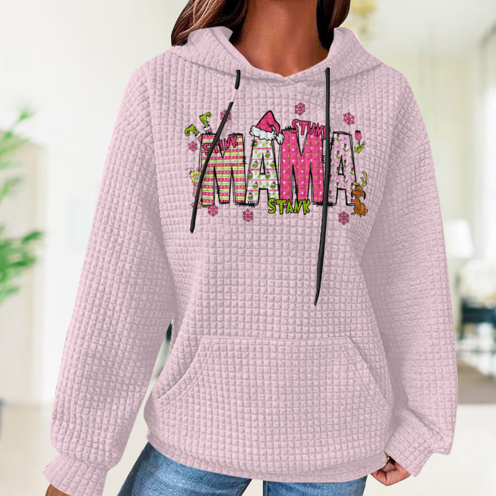 Personalized Mama Grinch Waffle Hoodie Custom Name Gift for Mom