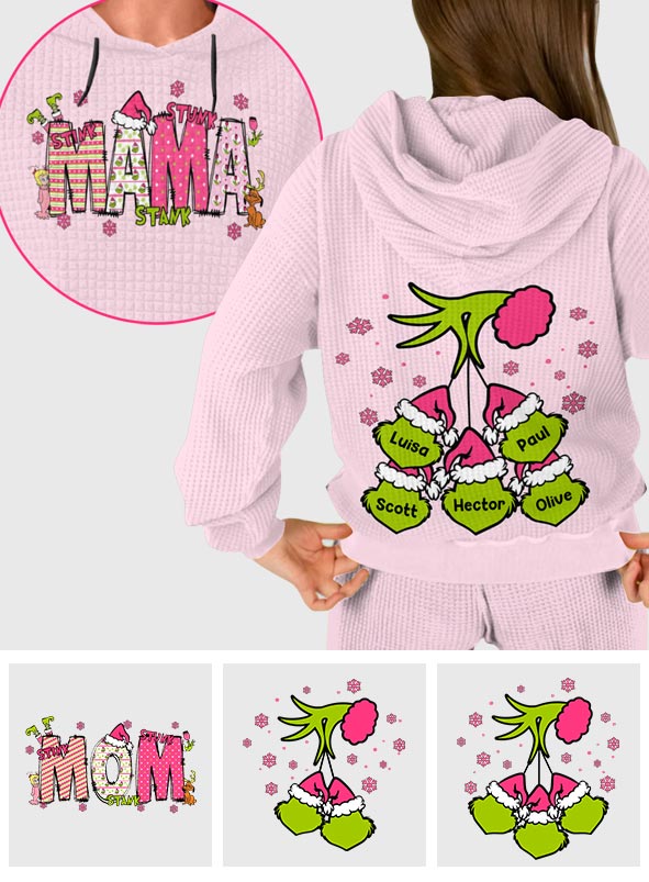 Personalized Mama Grinch Waffle Hoodie Custom Name Gift for Mom