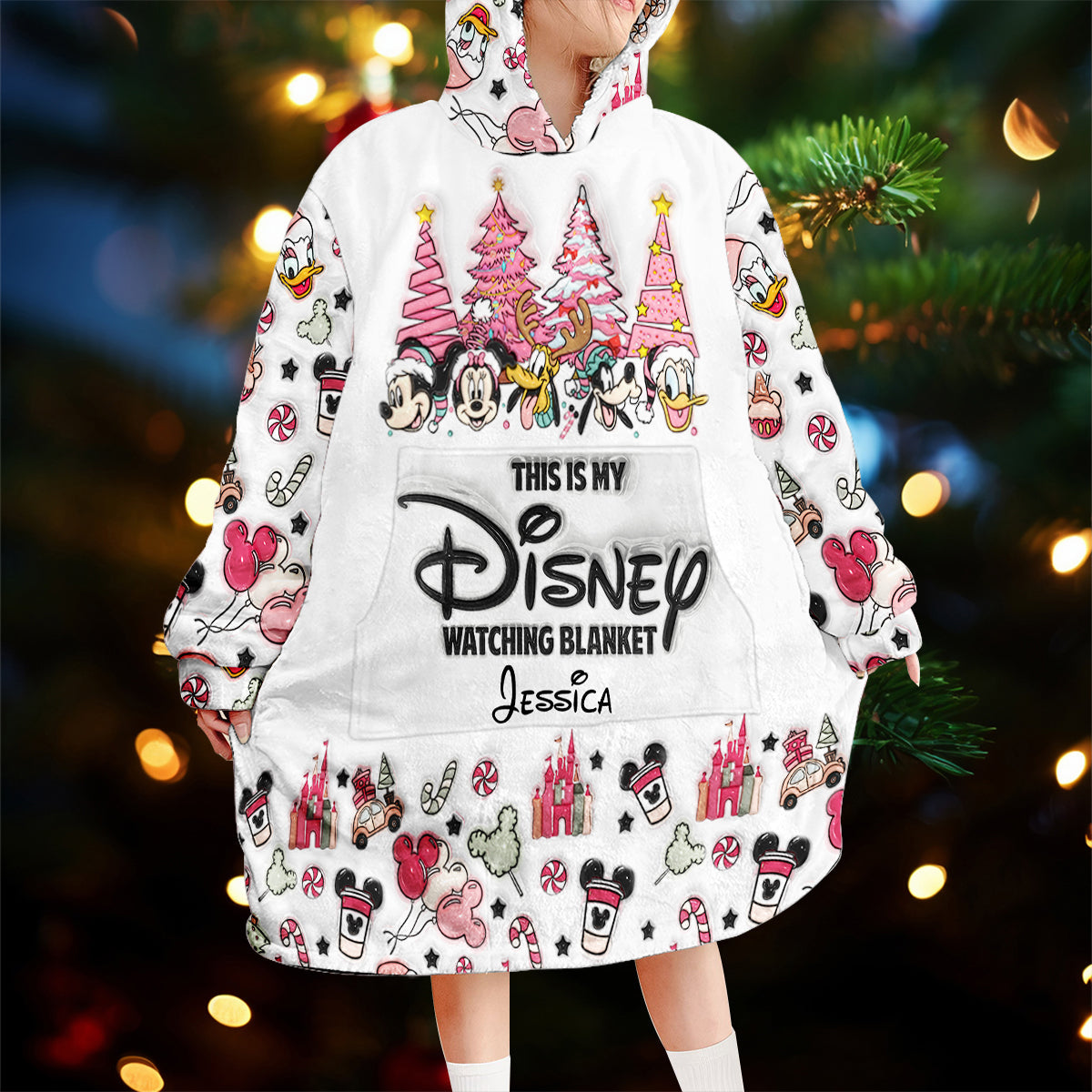 Personalized Disney Watching Blanket Hoodie Custom Name Gift