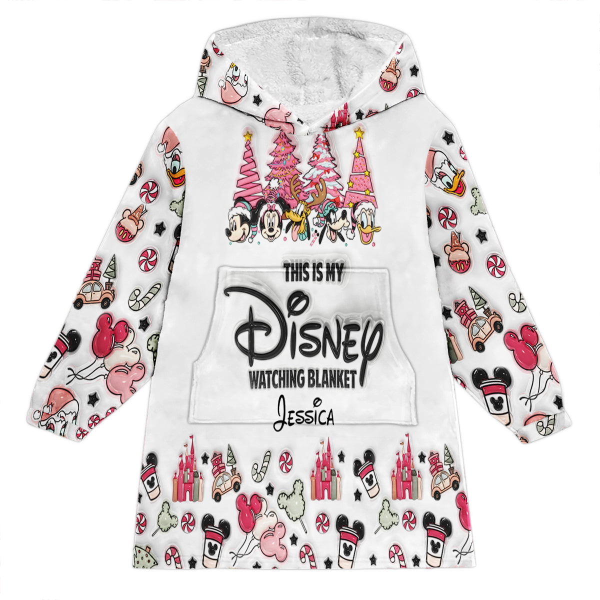 Personalized Disney Watching Blanket Hoodie Custom Name Gift
