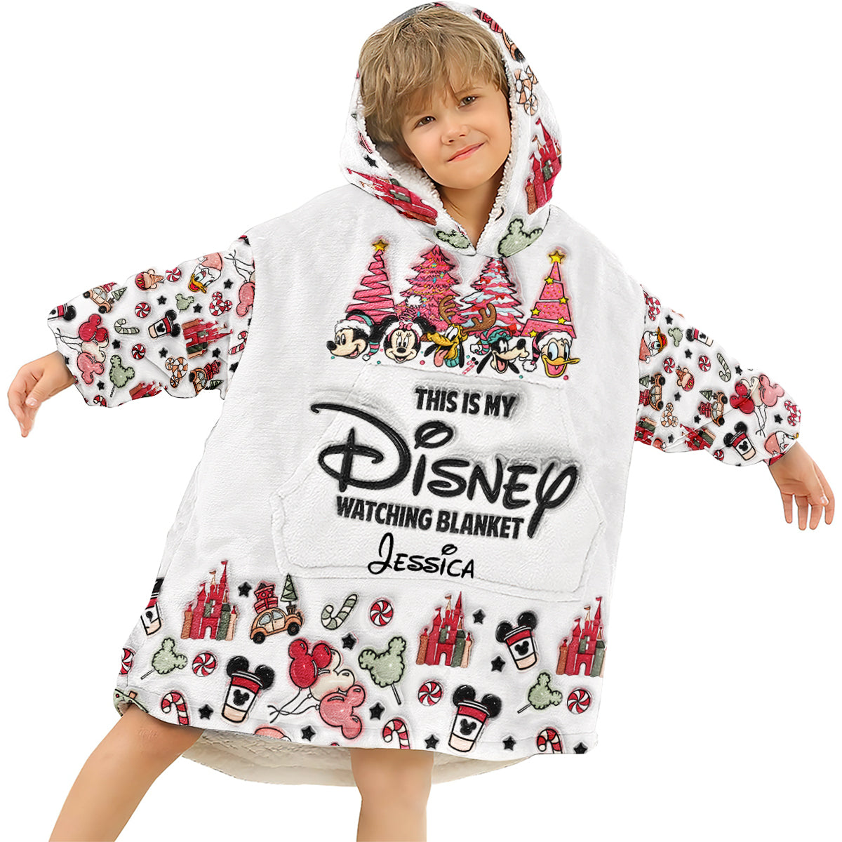 Personalized Disney Watching Blanket Hoodie Custom Name Gift
