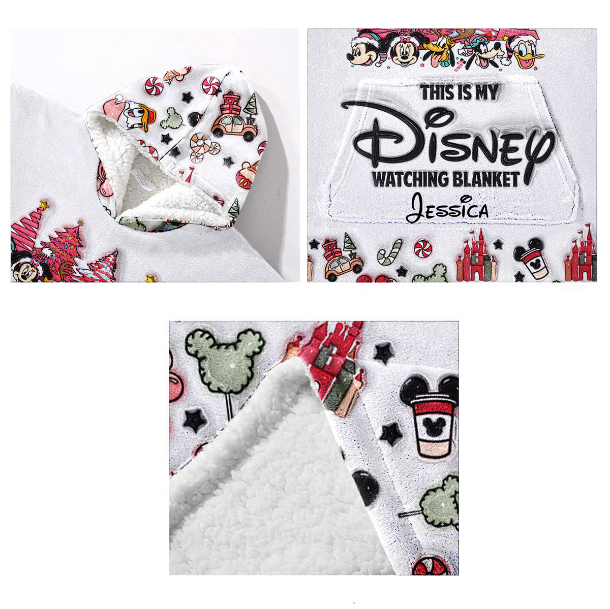Personalized Disney Watching Blanket Hoodie Custom Name Gift