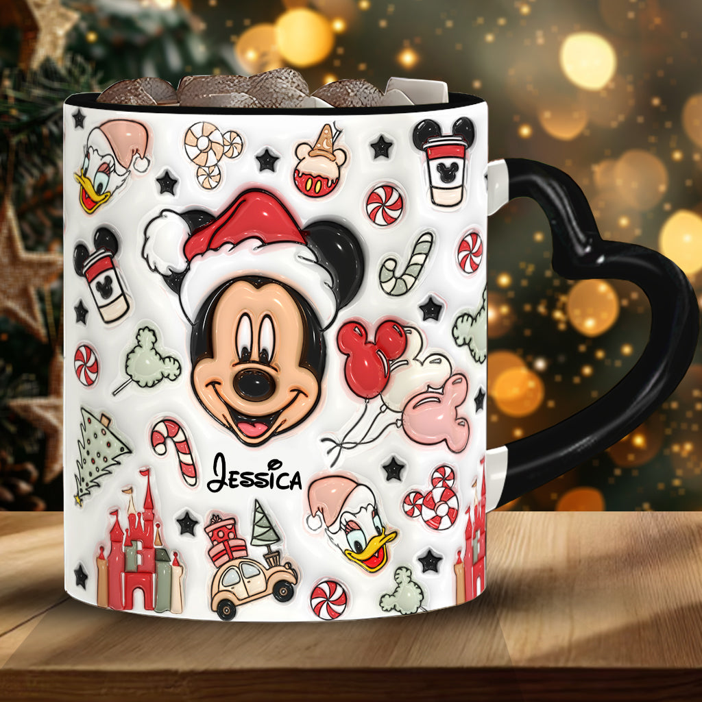 Personalized Christmas Heart Handle Mug with Mickey Mouse Design