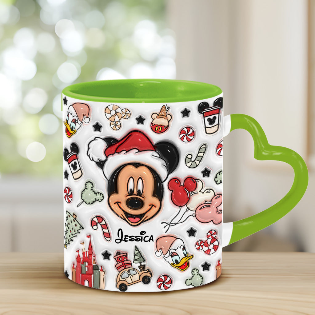 Personalized Christmas Heart Handle Mug with Mickey Mouse Design