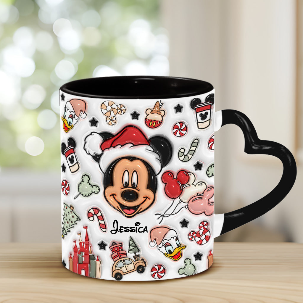 Personalized Christmas Heart Handle Mug with Mickey Mouse Design